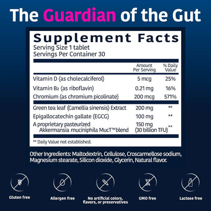 Healthy Weight Loss Supplement, Vegan, Appetite Control, Fat Metabolism Booster, with Pasteurized Akkermansia Muciniphila - 30 Capsules